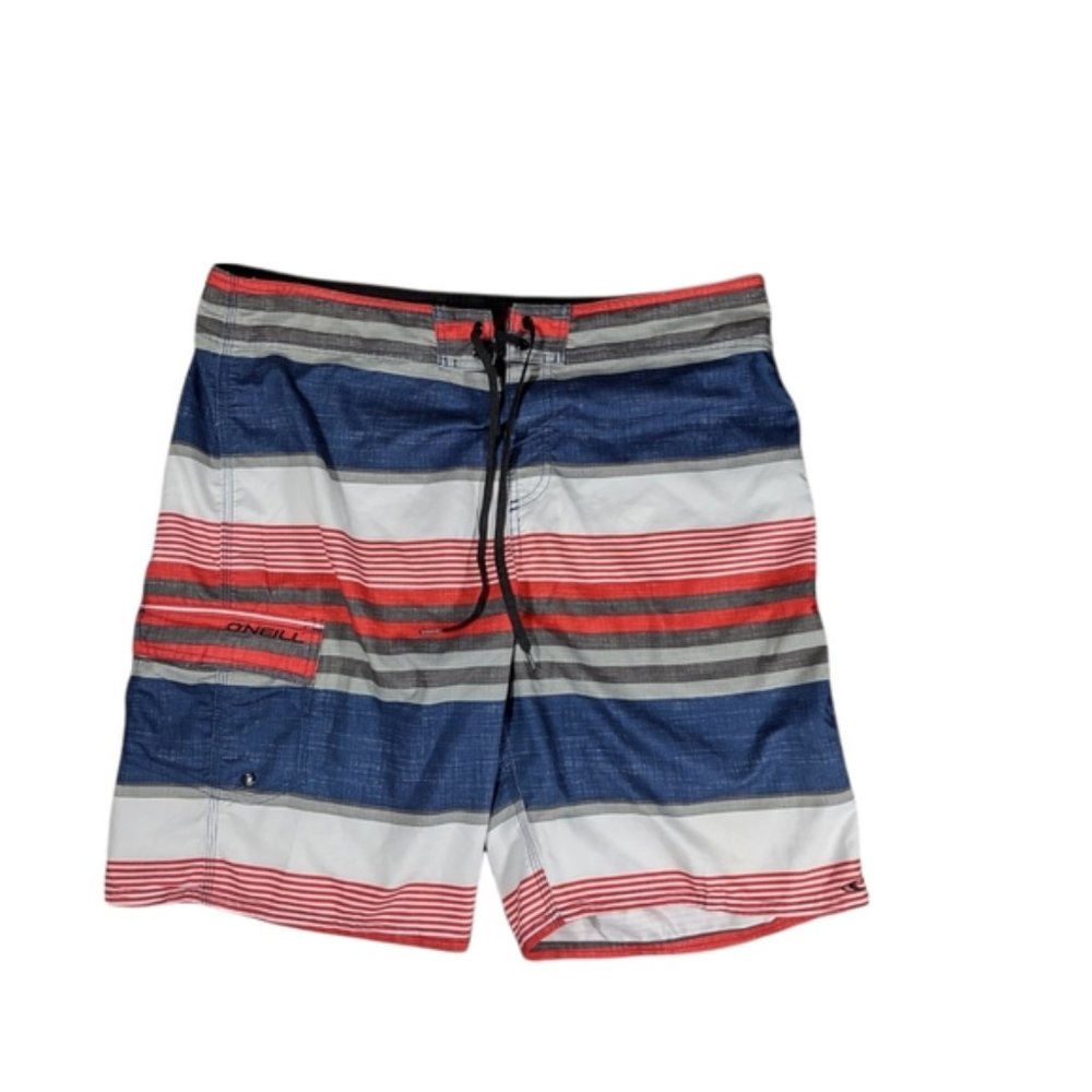 O'Neill  Red White Blue Stripe Unlined Swim Trunks 36